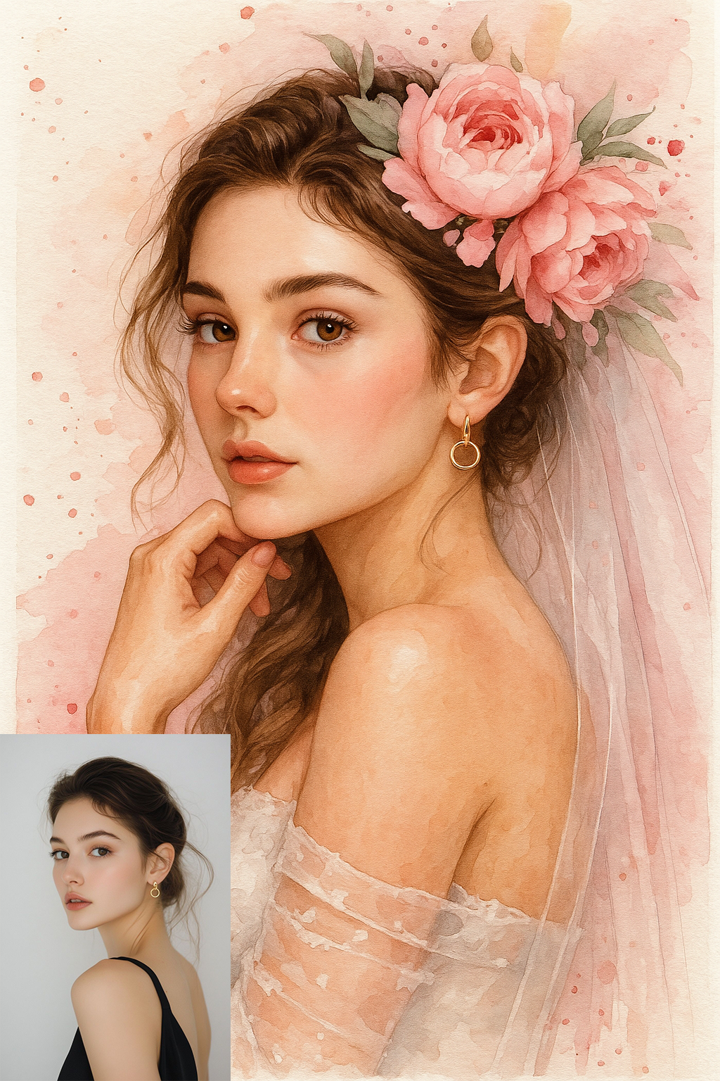 Bride with pink peony crown