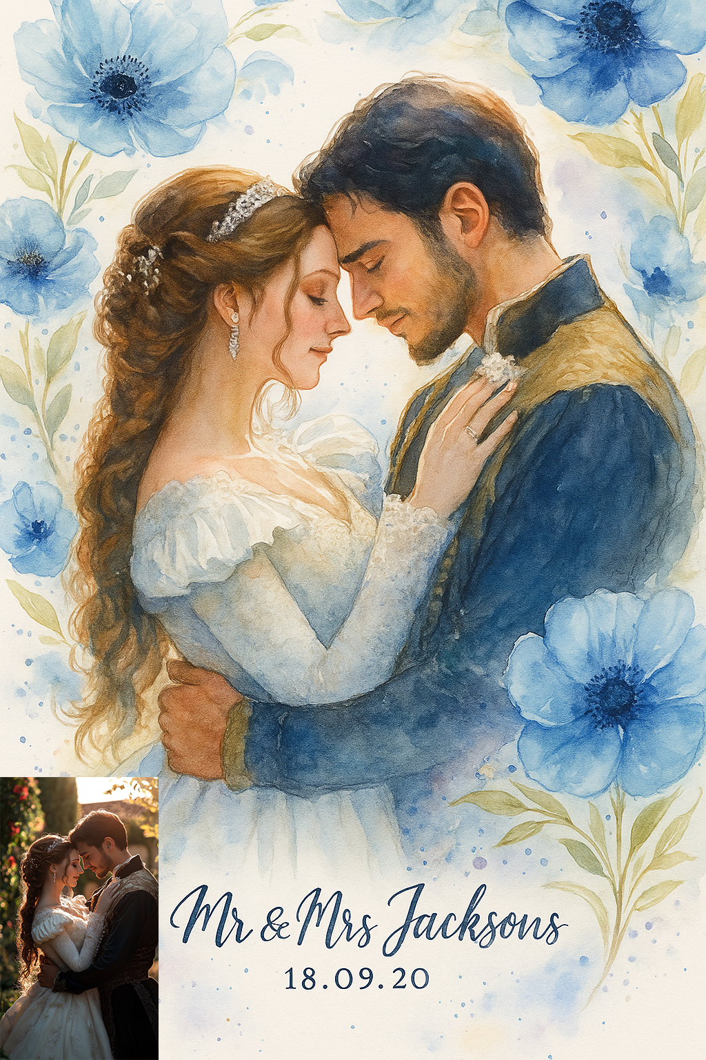 Blue Watercolor Floral Art