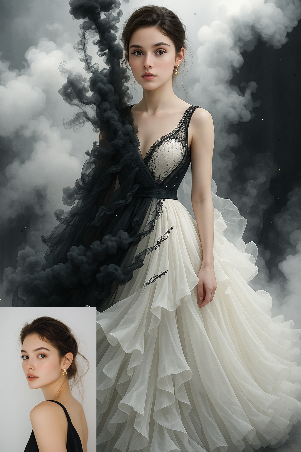 Black and white gown