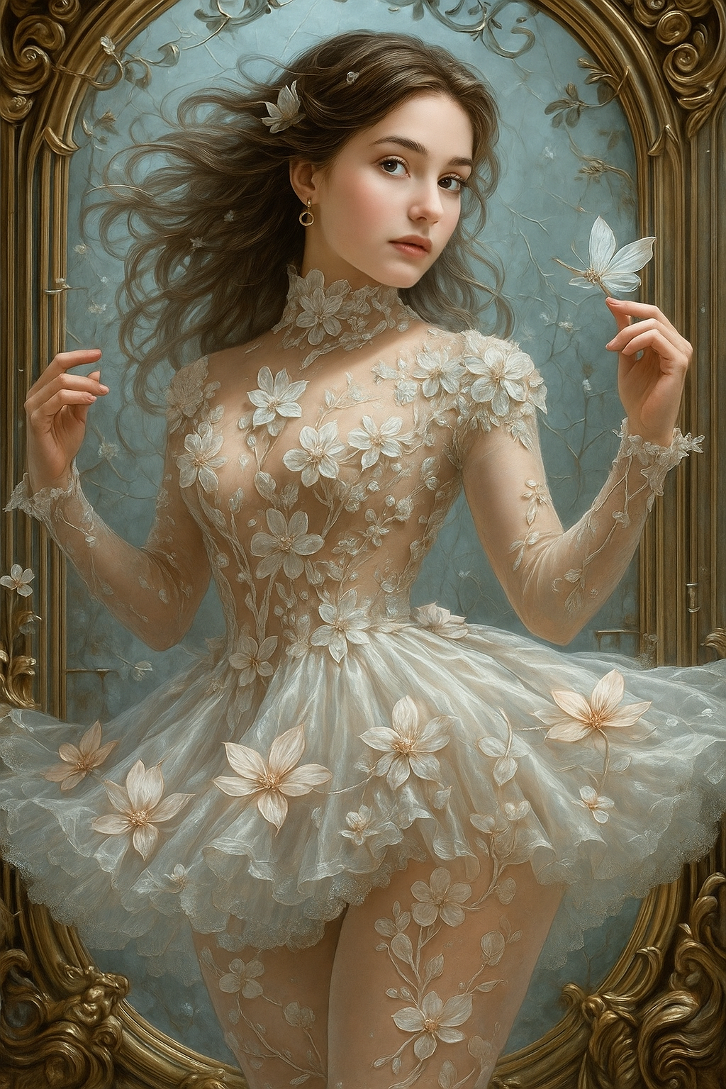 Elegant girl in floral lace dress