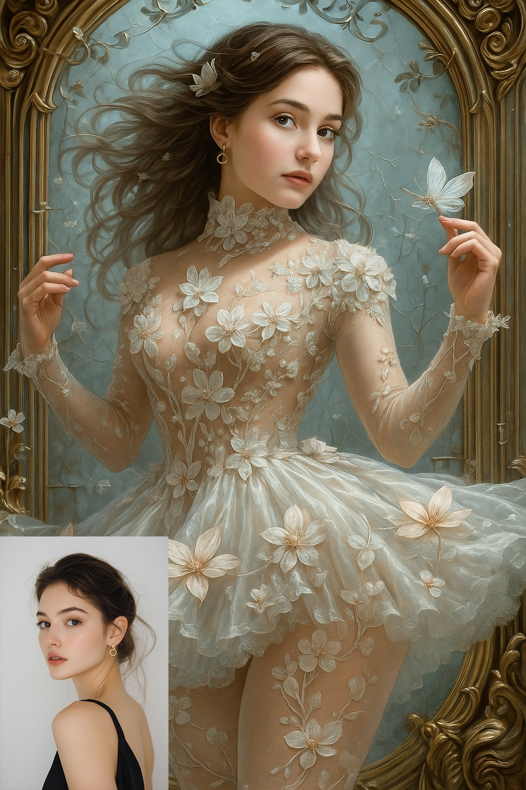 Elegant girl in floral lace dress