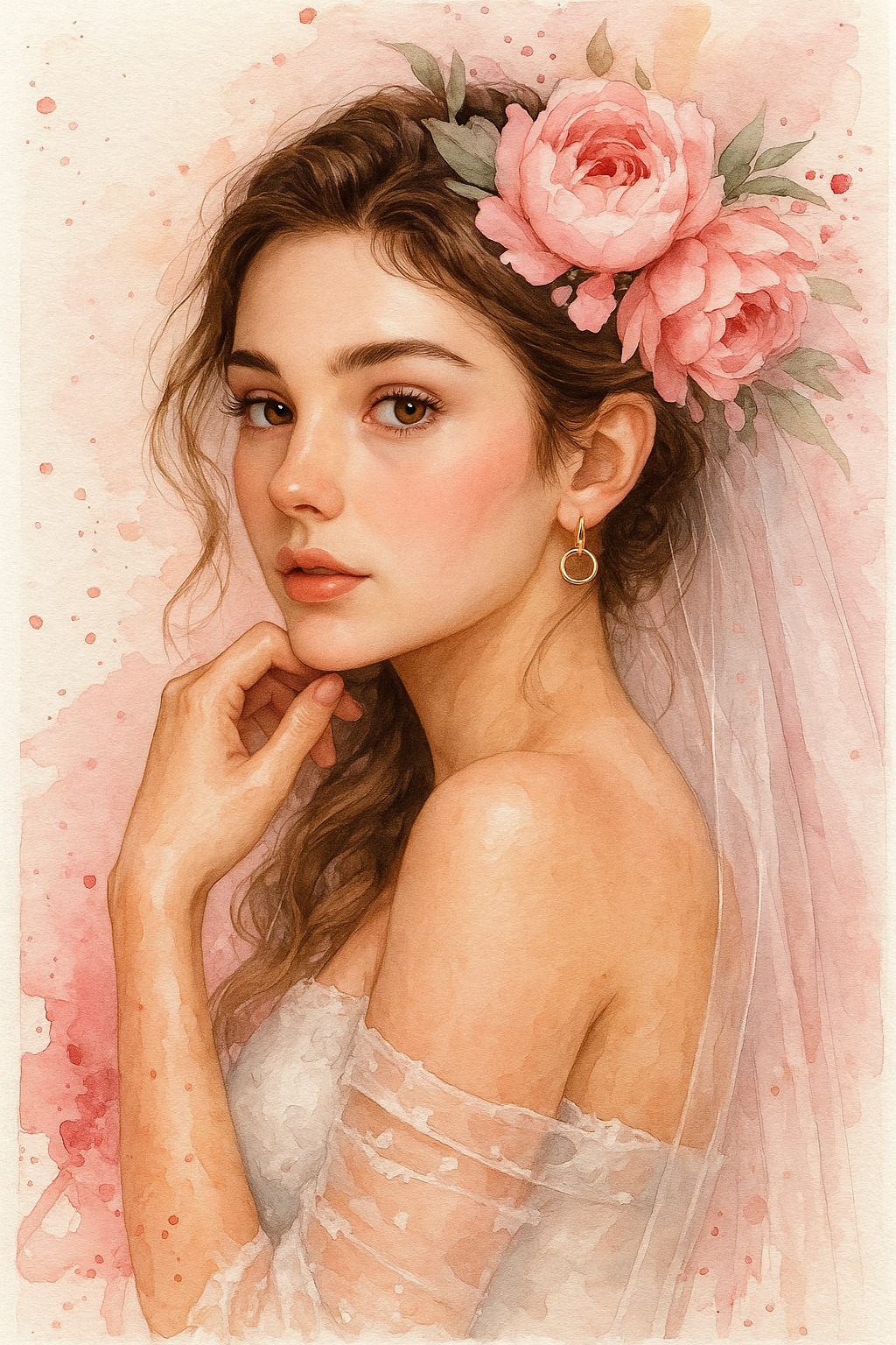 Bride with pink peony crown